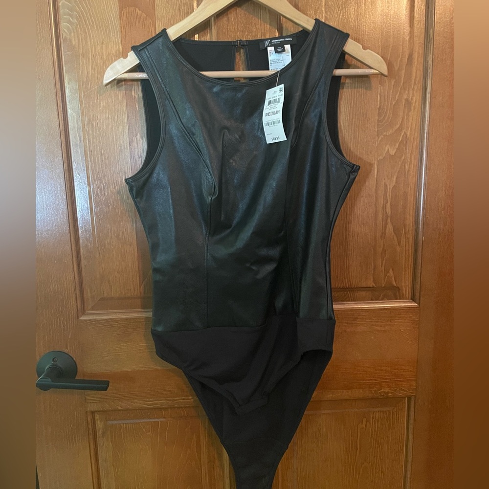 INC faux leather tank bodysuit